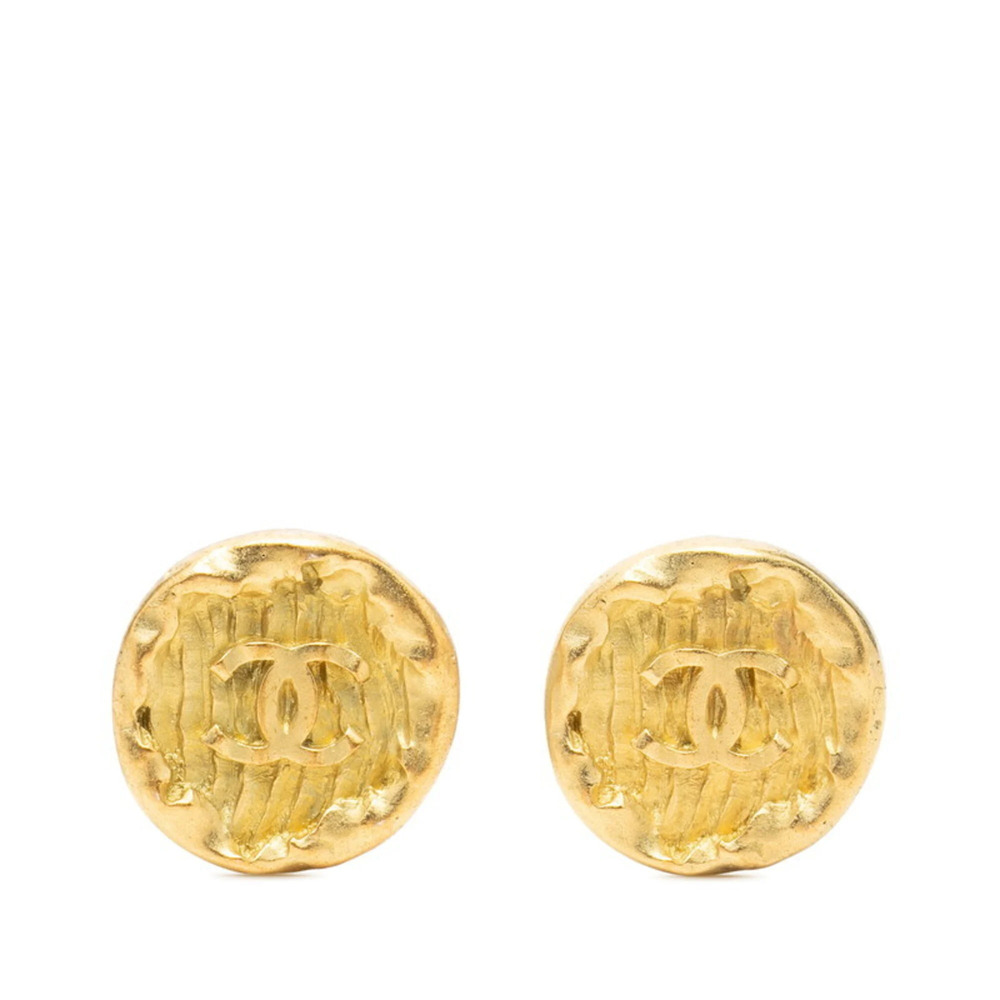 Chanel Coco Mark Round Vintage Earrings Ear Clips 95P Gold Plated Women's CHANEL